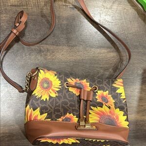 Sunflower Print Brown Crossbody Bag